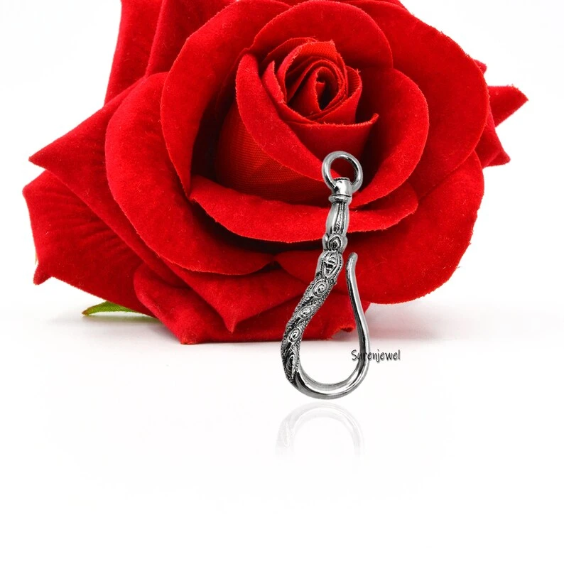 925 Silver Fish Hook Pendant Enhancer | Silver Slide Pendant Hanger | Omega Bail Locking Clasp