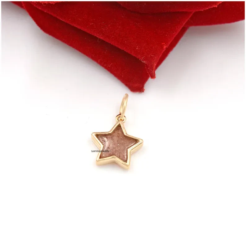 14k Gold Gemstone Star Pendant – Handmade Carved Star Charm for Necklaces & Bracelets