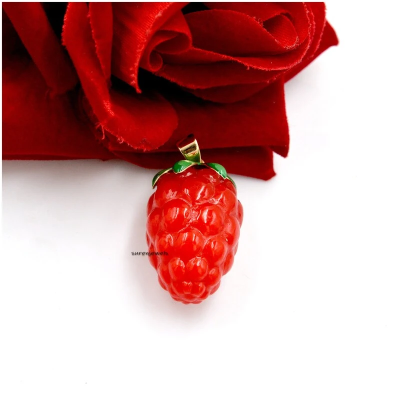 14k Gold Gemstone Strawberry Pendant – Handmade Designer Charm Holder