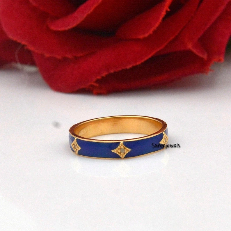 14K Gold Enamel Band Ring | Multi-Color Stacking Ring