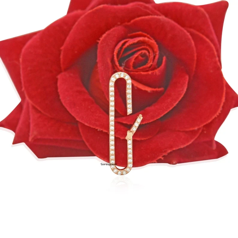 14K Solid Gold Diamond Enhancer Charm Pendant Lock – Pave Diamond Push Lock Connector