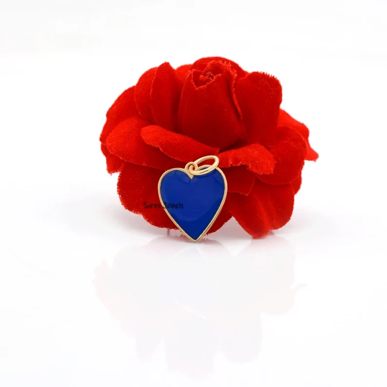 14K Gold Enamel Heart Charm - Mini Solid Gold Pendant for Valentine’s Jewelry