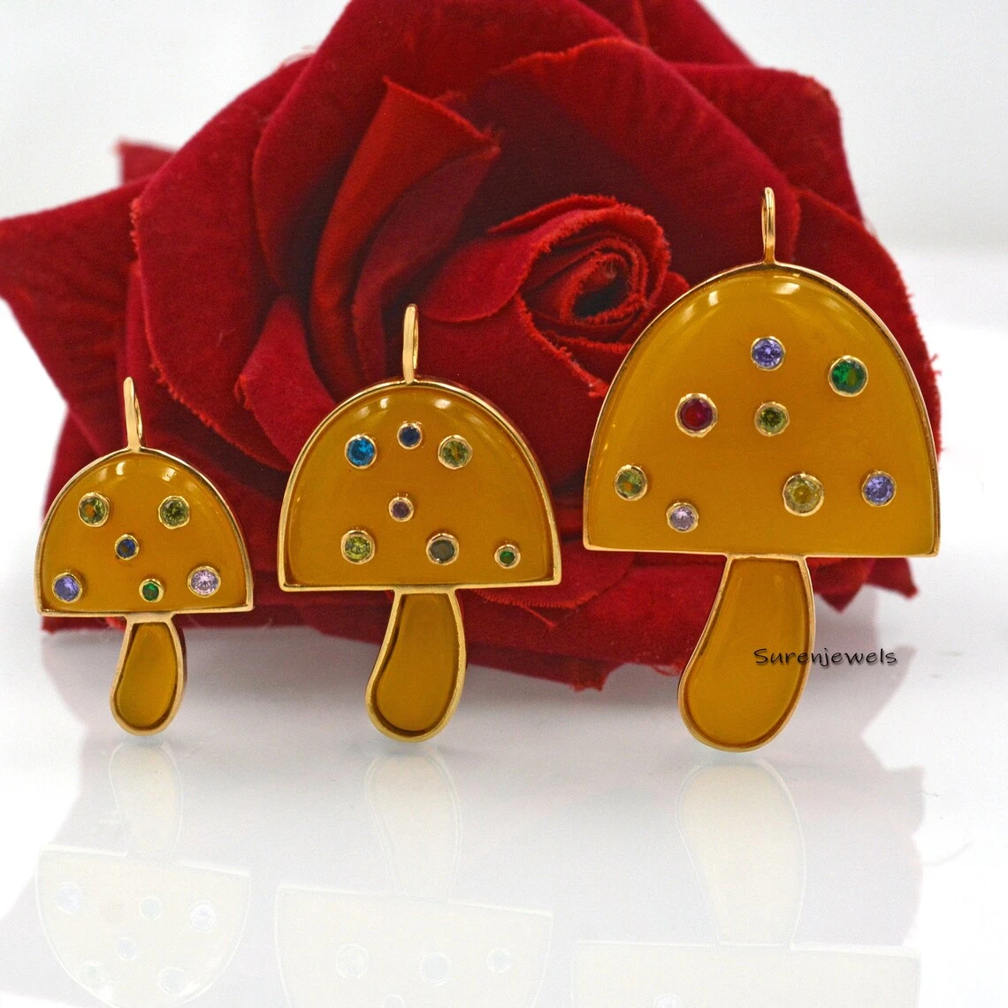 925 Silver Gemstone Mushroom Pendant | Magic Mushroom Pendant | Silver Mushroom Charm | Wholesale Mushroom Jewelry