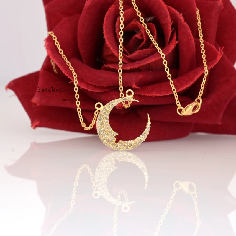 14K Gold Crescent Half Moon Pendant – Diamond Dainty Charm Holder