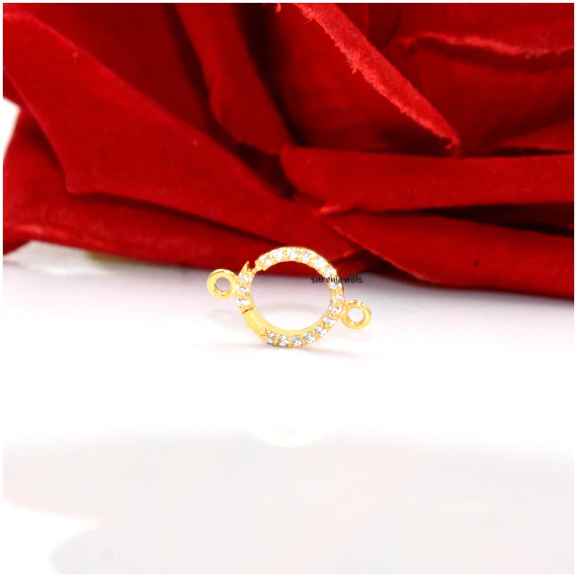 Diamond Circle Charm Holder - 14K Gold Round Charm Enhancer with Diamonds