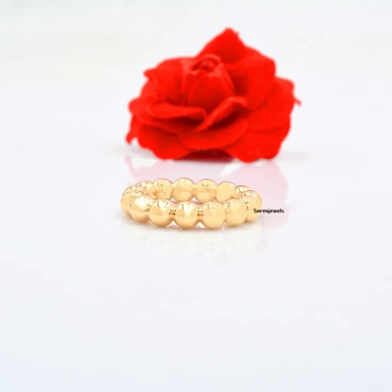 14K Gold Bubble Beads Ring | Elegant Gold Ball Band