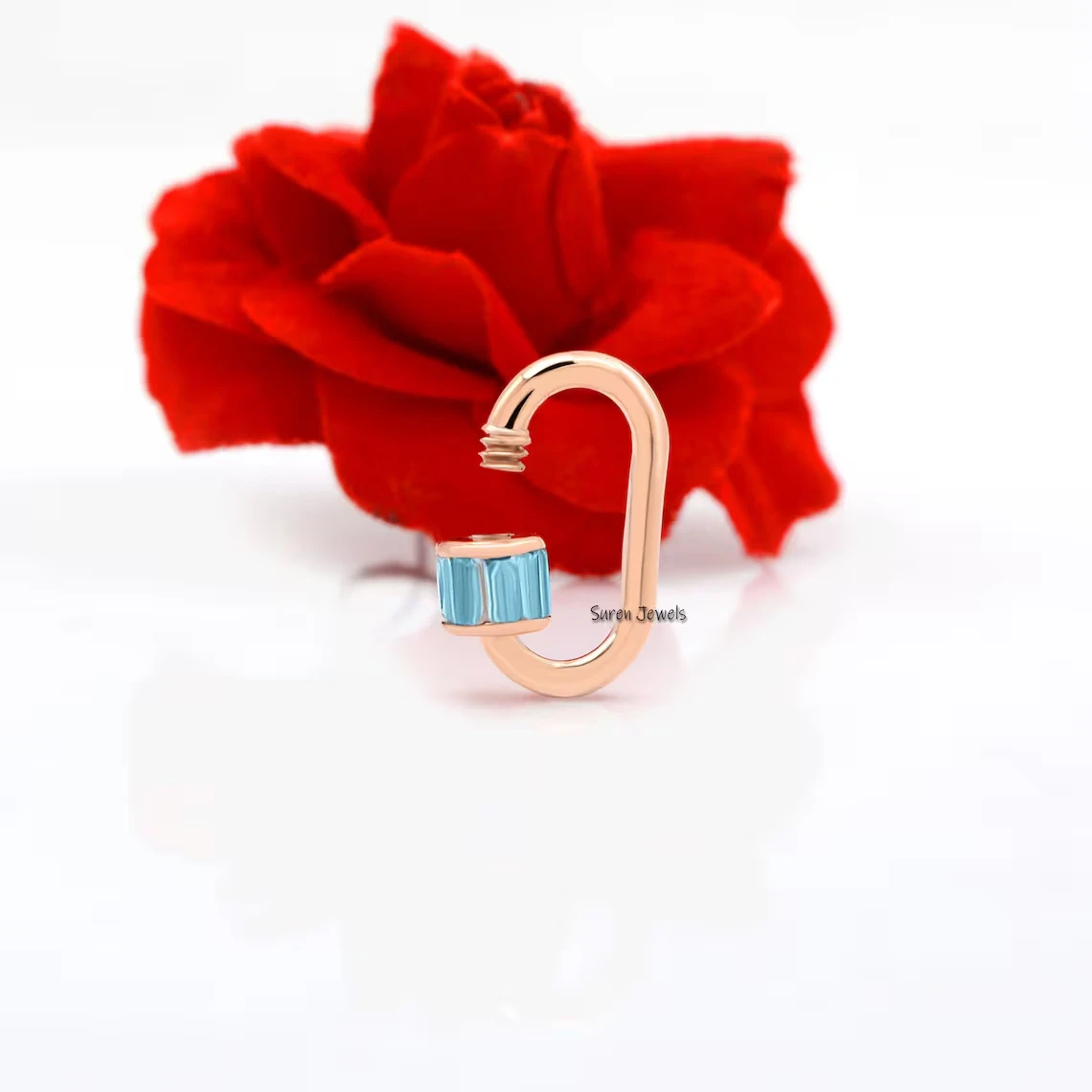 925 Gold Baguette Carabiner Lock – Elegant Sterling Silver Gold Carabiner With Gemstone Charm