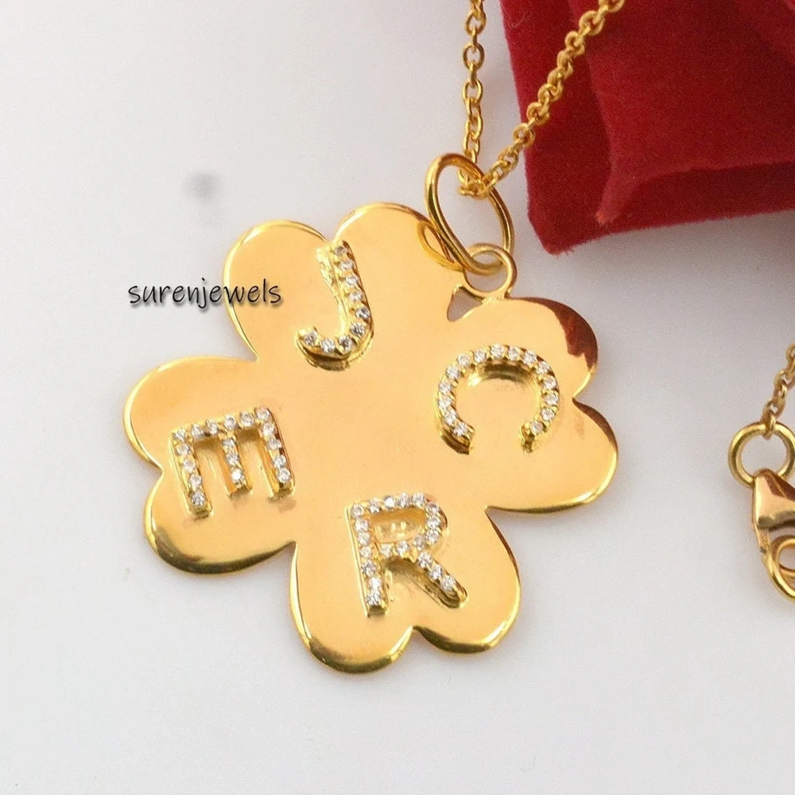 14K Gold Diamond Flower Initial Pendant – Elegant Letter Flower Pendant