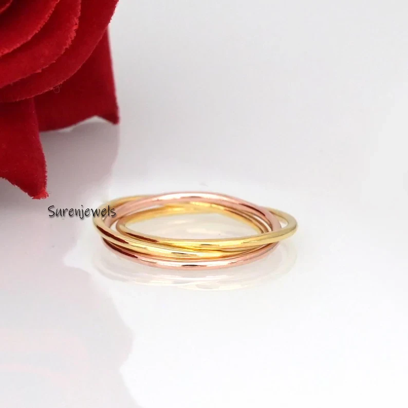925 Silver Multi-Link Connector Band Ring – Three-Tone Rolling Ring