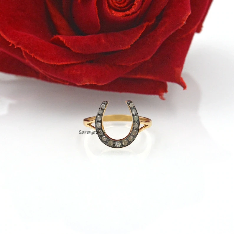 925 Silver Diamond Horseshoe Ring – Gold Plated Lucky Jewelry