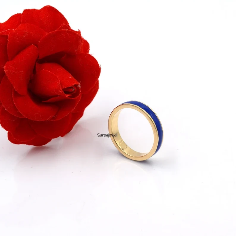 14K Gold Multi-Color Enamel Band Ring – Colorful Stacking Ring