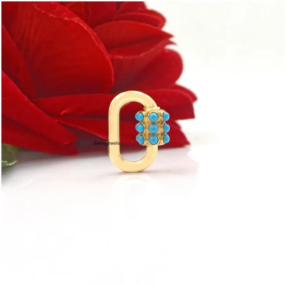 925 Silver Turquoise Carabiner Lock | Handmade Solid Carabiner Jewelry