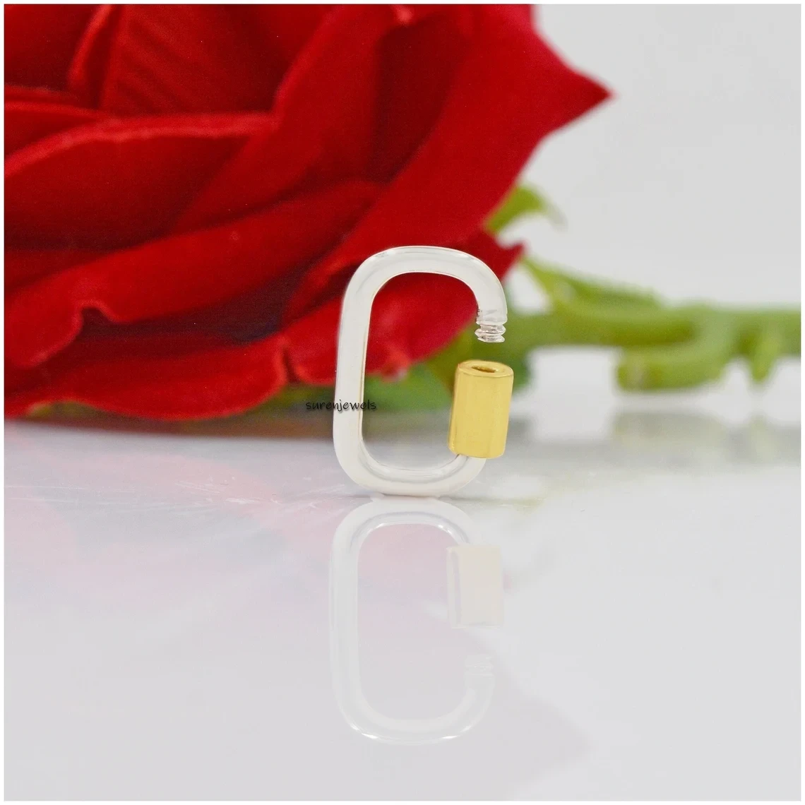 9K Gold Screw Carabiner Lock – Plain Square Jewelry Connector for Charms & Necklaces