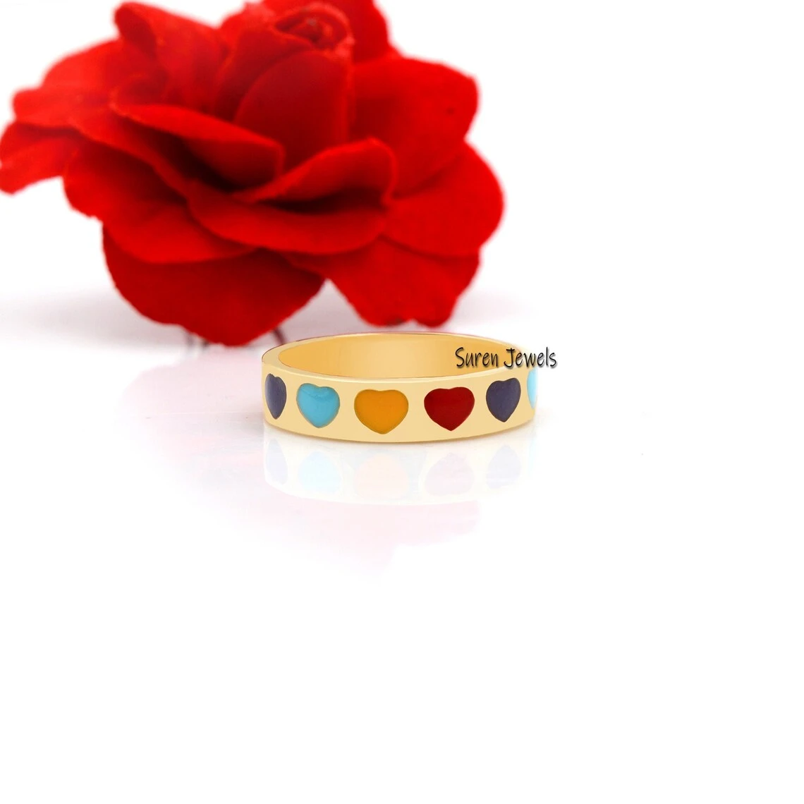14K Gold Multicolor Enamel Band Ring – Rainbow Enamel Ring