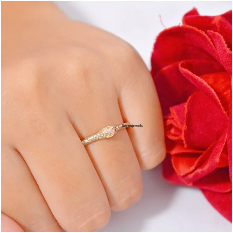 14K Gold Ouroboros Snake Ring – Dainty Diamond Serpent Jewelry