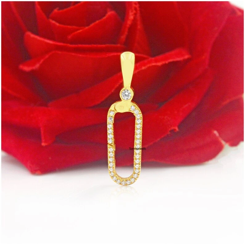 14K Gold White Topaz Connector Lock | Handmade Charm Holder Jewelry | Push Lock for Earrings & Charms