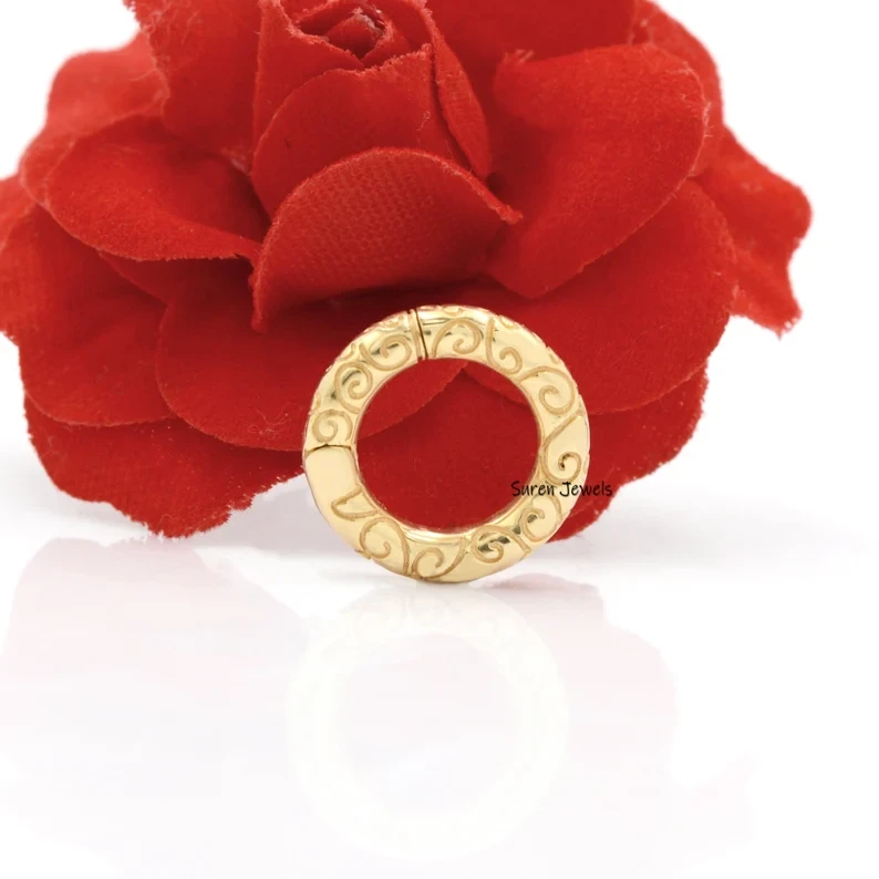 14k Gold Engraved Enhancer Lock – Multi Push Lock & Charm Holder