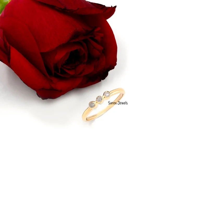 925 Silver Bezel Set Ring | Three Stone Diamond Ring