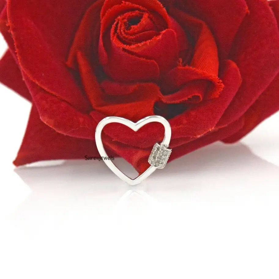 14K Gold Diamond Heart Carabiner Lock – Yellow & White Gold Interlocking Heart Screw Clasp