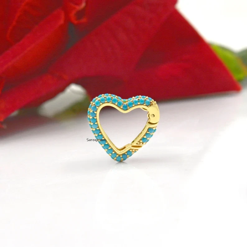 925 Silver Heart Charm Holder - Diamond Heart Enhancer Lock | Solid Silver Push Lock for Charms