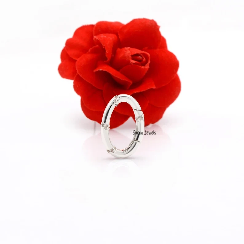 925 Silver Diamond Clicker – Pave Diamond Circle Clicker, Clasp Lock, Hanger Enhancer, & Elongated Bail