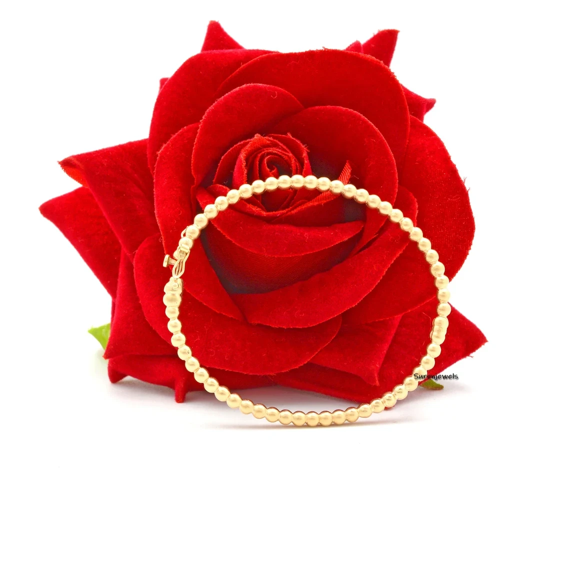 14k Solid Gold Bubble Beaded Bangle – Elegant Gold Round Ball Beaded Bracelet