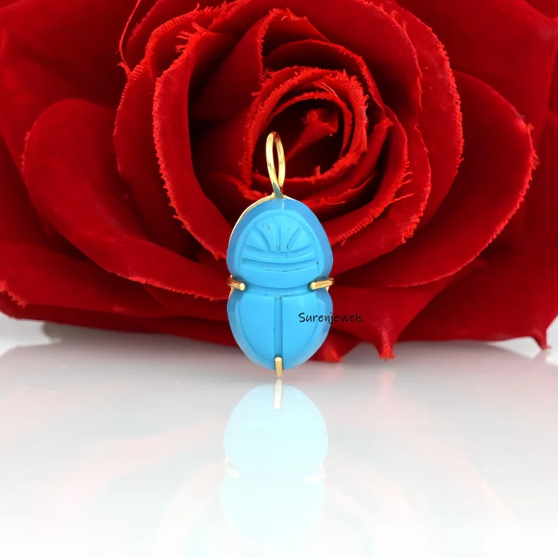 925 Sterling Silver Hand-Carved Gemstone Scarab Pendant – Designer Amulet Charm for Jewelry Making