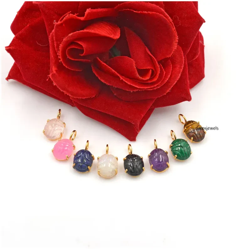 14K Gold Amethyst Scarab Pendant – Hand-Carved Designer Charm for Jewelry