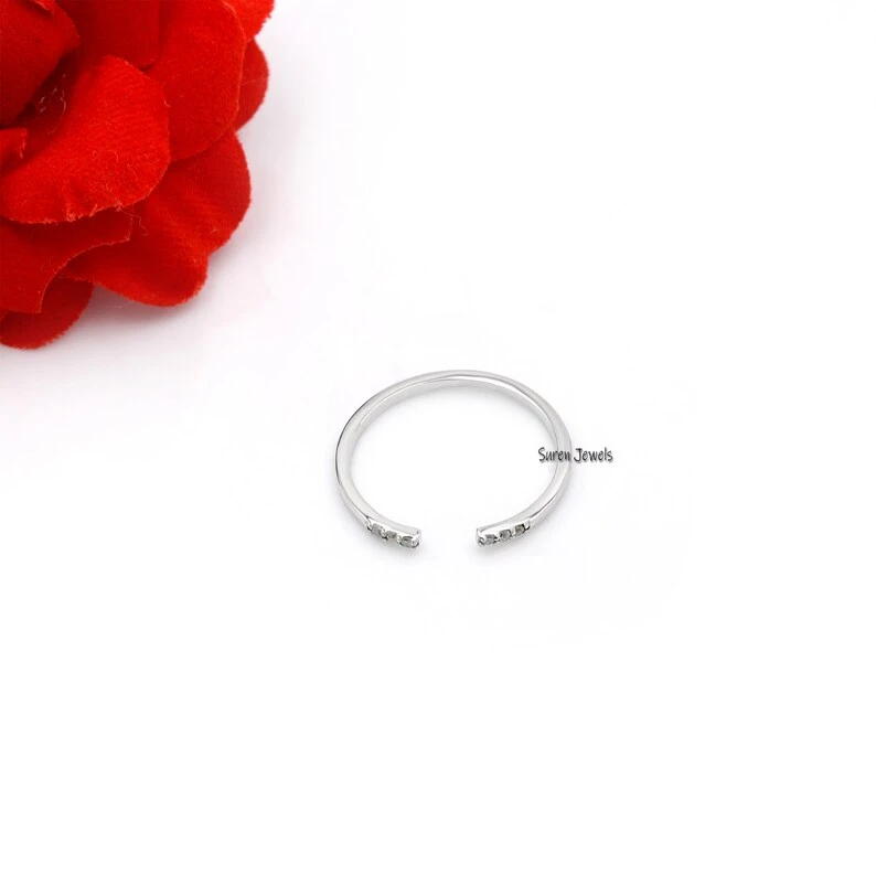 925 Silver Open Diamond Ring | Dainty Cuff Wedding Band
