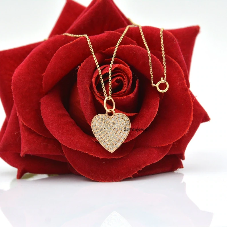 14K Gold Diamond Heart Pendant Necklace – Solid 14K Gold Jewelry