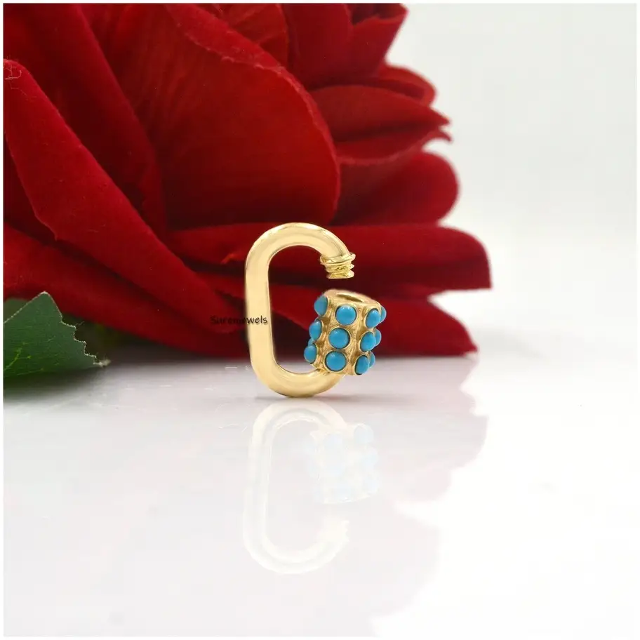 14K Gold Carabiner Lock – Handmade Turquoise & Yellow Gold Solid Carabiner Jewelry