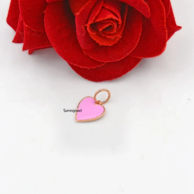 925 Silver Enamel Heart Charm - Mini Solid Silver Pendant for Valentine Jewelry