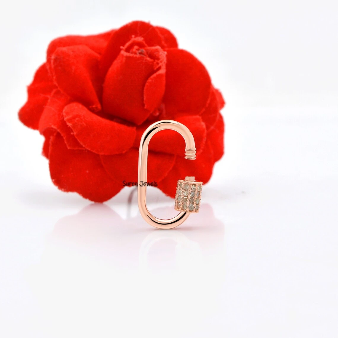 925 Sterling Silver Pave Diamond Carabiner Lock – Gold Plated & Silver Options