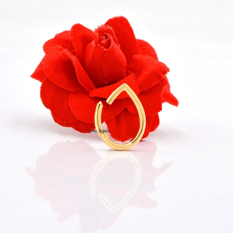 14K Gold Teardrop Charm Holder Push Lock Pendant – Elegant Drop Charm Enhancer for Necklaces & Bracelets