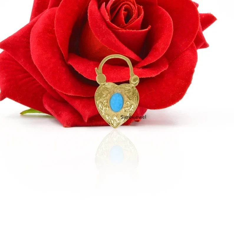 14K Gold Vermeil Gemstone Heart Padlock – Turquoise, Designer Padlock Connector Jewelry