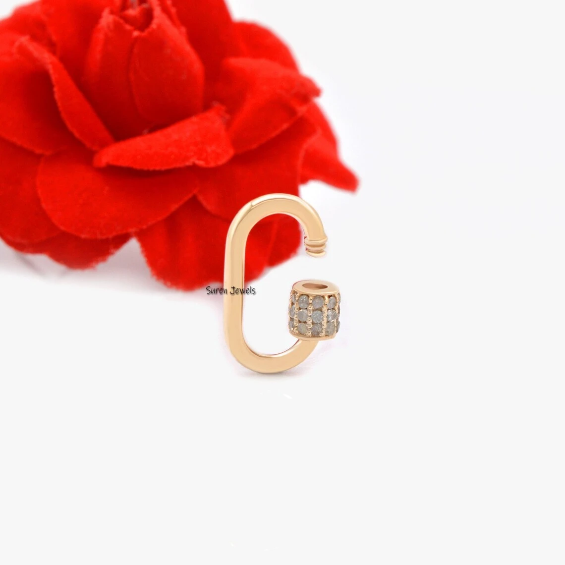 14K Gold Diamond Pave Carabiner Lock – Solid Gold Jewelry Clasp