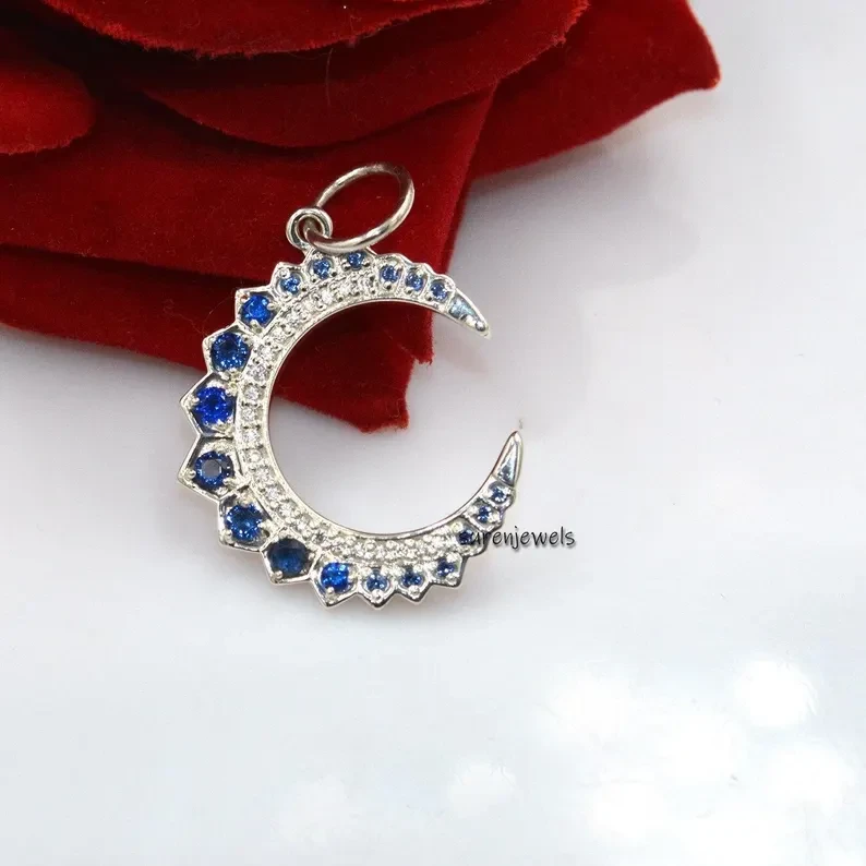 925 Silver Turquoise Crescent Moon Pendant – Gold Plated Diamond Crescent Pendant