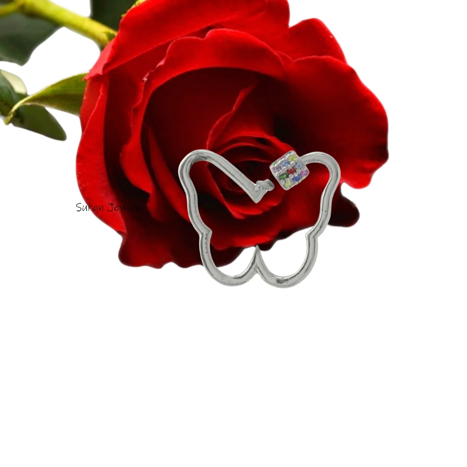 925 Silver Multi Sapphire Butterfly Carabiner Lock – Pave Gemstone Charm Holder
