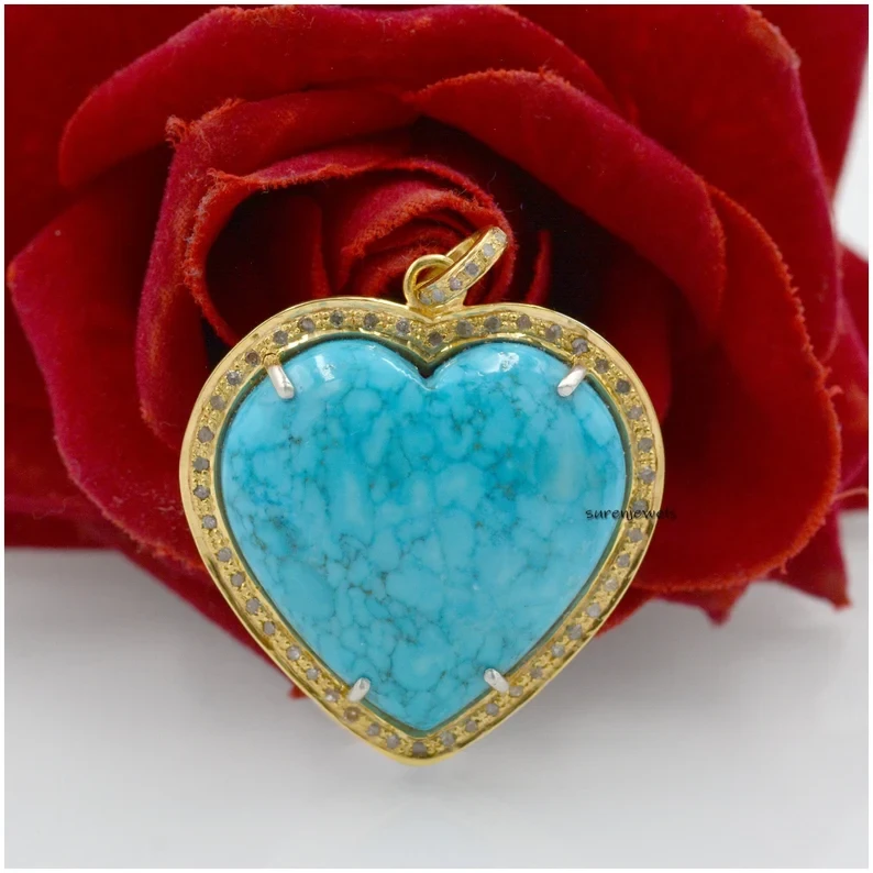 925 Silver Turquoise Heart Pendant – Dainty Natural Turquoise Gemstone Jewelry