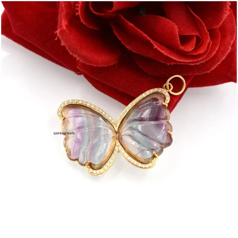 925 Silver Gemstone Butterfly Pendant – Pave Multi-Gemstone Designer Pendant