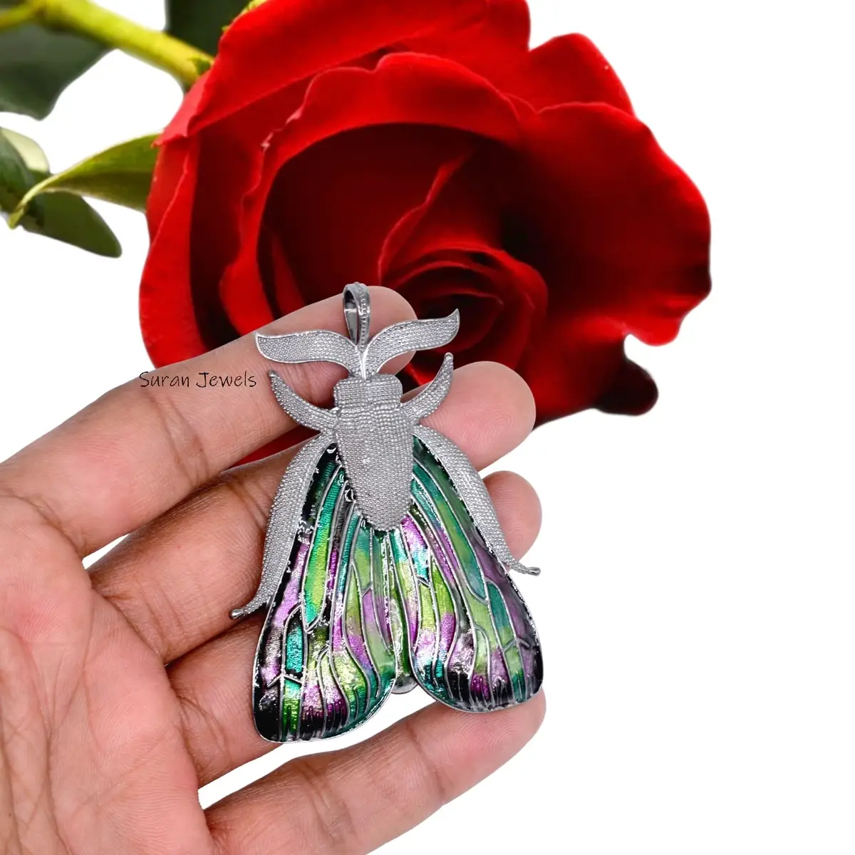 925 Rhodium Multi Enamel Butterfly Pendant – Sterling Silver Multi Gemstone Jewelry by Suren Jewels