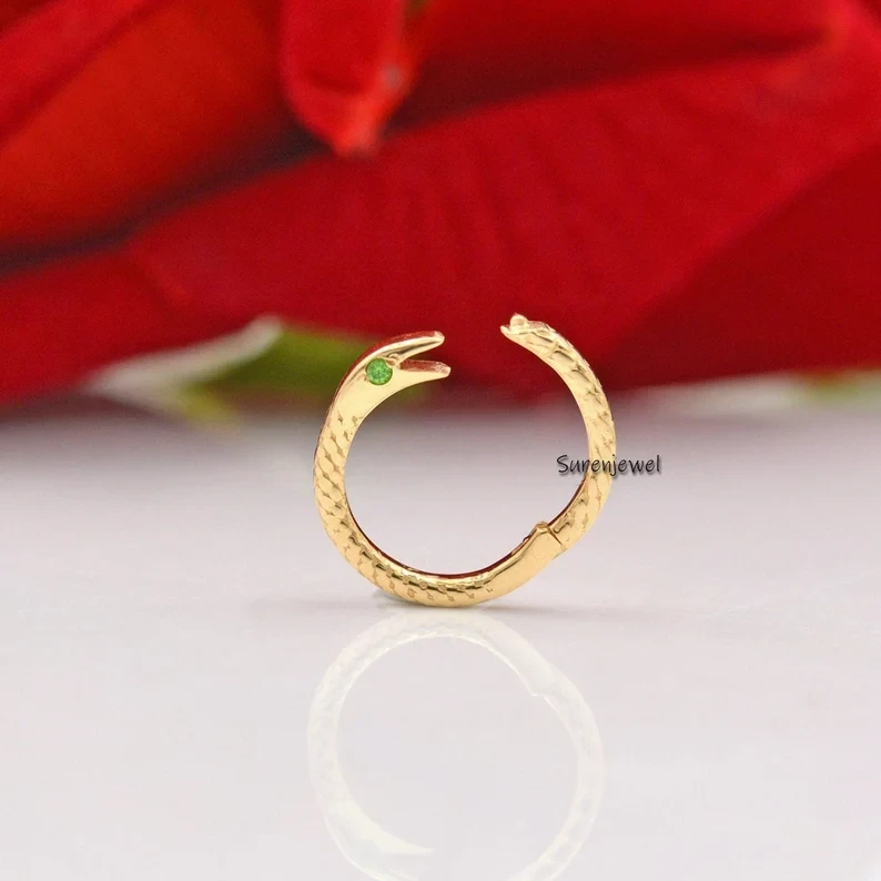 14K Emerald Snake Charm Holder - Ouroboros Snake Clip Enhancer | Suren Jewels
