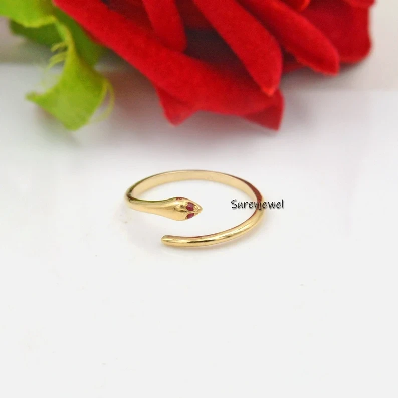 14K Gold Diamond Snake Ring – Adjustable Jewelry