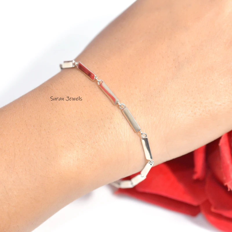 14K Gold Tube Bar Link Chain Bracelet – Solid Gold Bar Link Bracelet