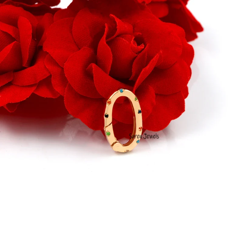 14K Gold Diamond Clasp - Solid Gold Diamond Charm Lock, Enhancer Pendant, Multiple Clip Lock