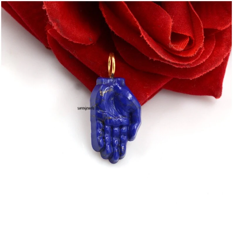 925 Silver Malachite Figa Pendant – Gemstone Hamsa Hand Charm in Turquoise, Coral & Lapis