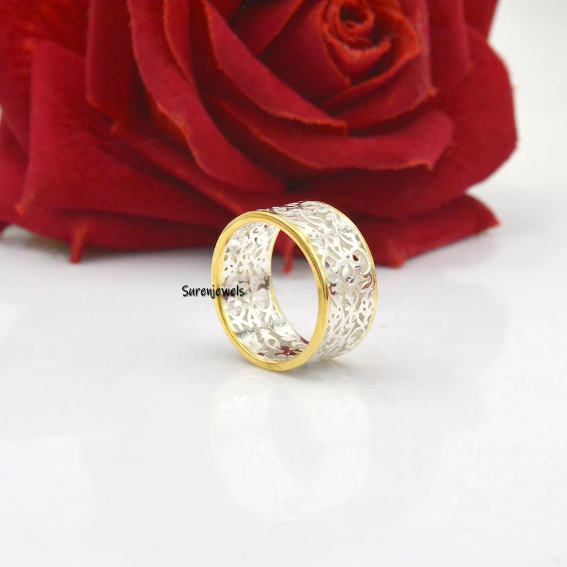 925 Silver Filigree Wide Cigar Band Ring – Designer Floral Design