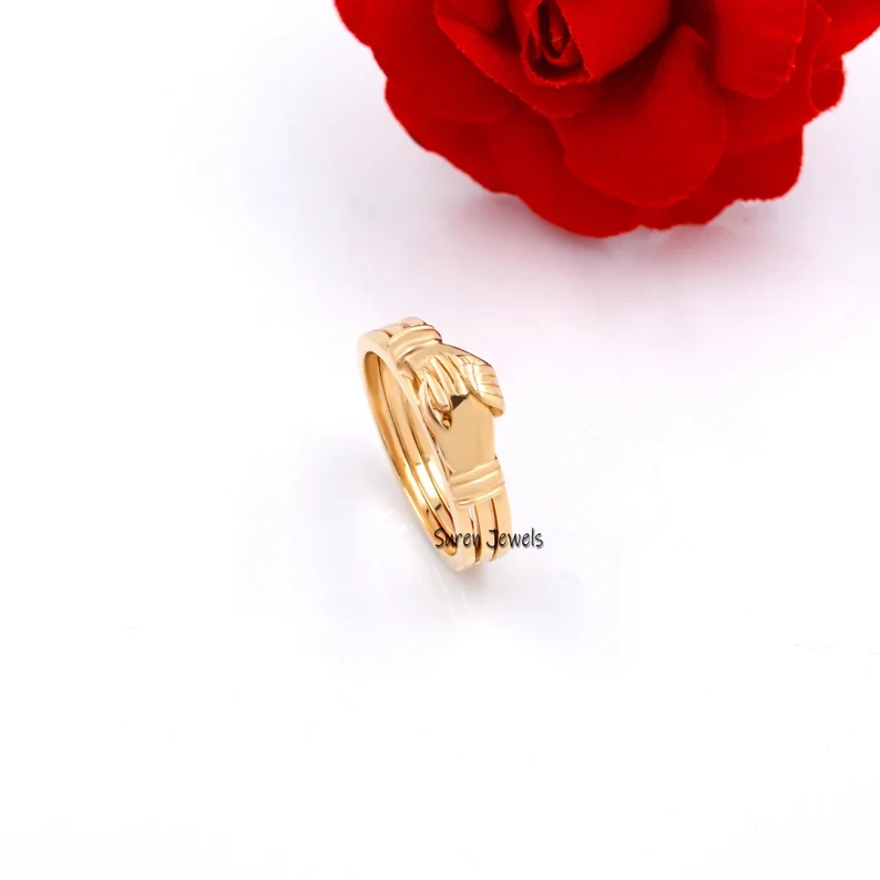 14K Gold Fede Ring – Hug Ring, Holding Hands Friendship Ring