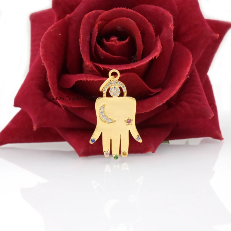 925 Silver Gemstone Hamsa Hand Pendant – Designer CZ Hamsa Pendant with Cubic Zirconia