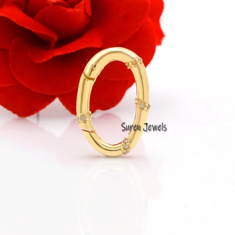 14k Gold Diamond Clicker | Pave Diamond Circle Clicker | Diamond Clasp Lock | Diamond Hanger Enhancer | Elongated Bail Enhancer